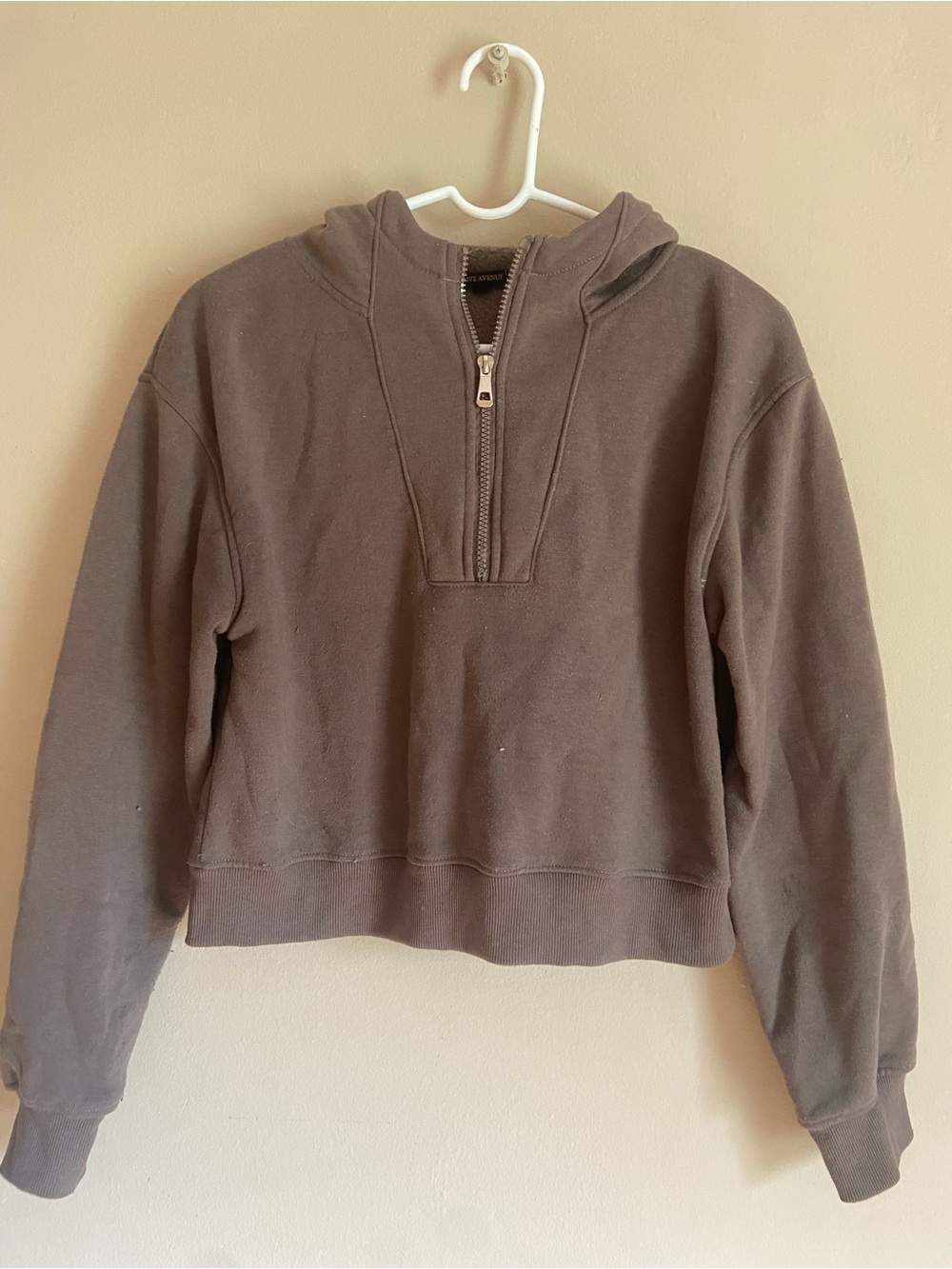 Olive Avenue Y2K Minimalist Cozycore Loungewear Brown Half-Zip Hooded Sweatshirt